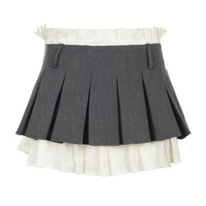 Y2K Paperbag Waist Pleated Mini Skirt - Trendy Splice Design for Aesthetic Outfits