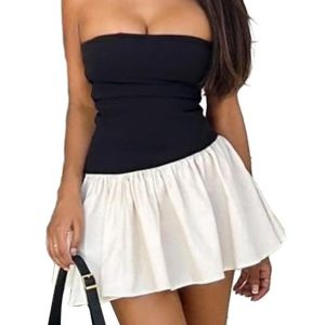 Y2K Patchwork Bustier Backless Dress - Trendy Coquette Aesthetic Mini Dress