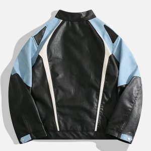 Y2K Patchwork Moto Racer Jacket - Edgy Grunge Style for Aesthetic Outfits