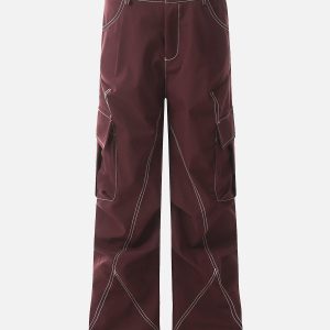 Y2K Patchwork Multi Pocket Cargo Pants for Trendy Grunge and Coquette Aesthetic Outfits