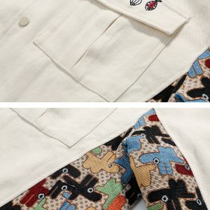 Y2K Patchwork Pop Tetris Jacket - Trendy Grunge Aesthetic Outerwear for Unique Style