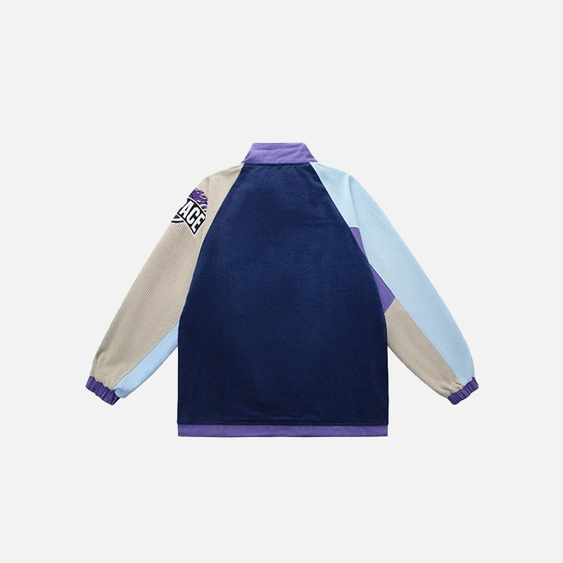 Y2K Patchwork Varsity Racing Jacket - Trendy Grunge Aesthetic Outerwear for Stylish Looks