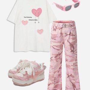 Y2K Pink Camouflage Cargo Jeans for Trendy Aesthetic Outfits and Casual Style