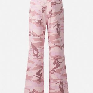 Y2K Pink Camouflage Cargo Jeans for Trendy Aesthetic Outfits and Casual Style