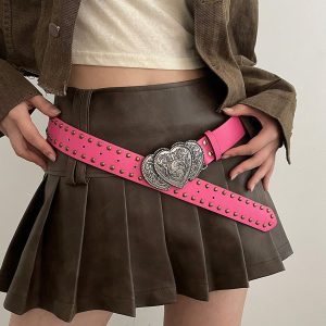 Y2K Pink Double Heart Belt - Cute Accessory for Coquette and Grunge Aesthetic Outfits