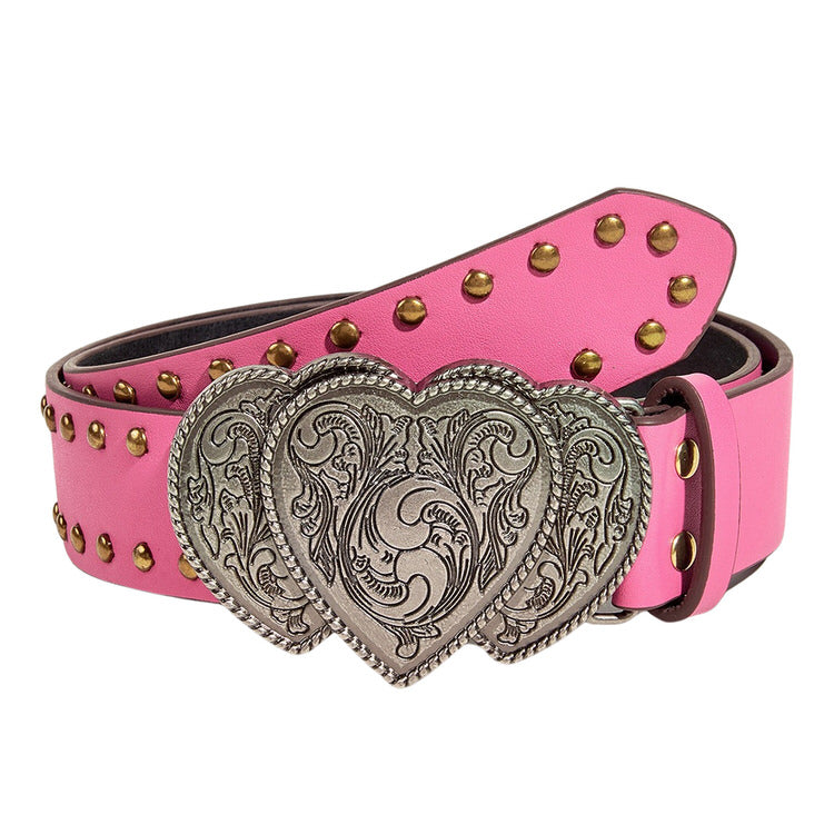 Y2K Pink Double Heart Belt - Cute Accessory for Coquette and Grunge Aesthetic Outfits