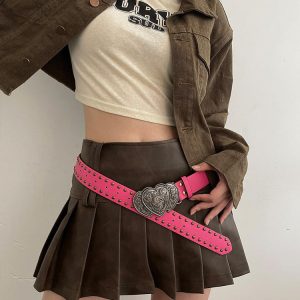 Y2K Pink Double Heart Belt - Cute Accessory for Coquette and Grunge Aesthetic Outfits