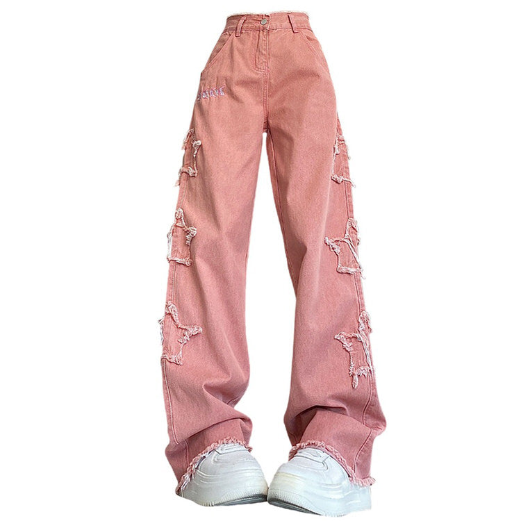 Y2K Pink Star Jeans: Trendy Y2K Aesthetic Denim for a Cute and Stylish Look