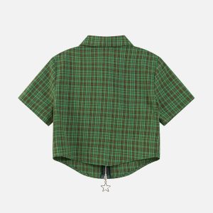 Y2K Plaid Short Sleeve Shirt - Trendy Coquette Aesthetic Top for Effortless Style