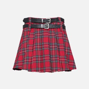 Y2K Plaid Wrinkle Skirt - Vintage Aesthetic for Coquette and Grunge Styles