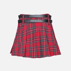 Y2K Plaid Wrinkle Skirt - Vintage Aesthetic for Coquette and Grunge Styles