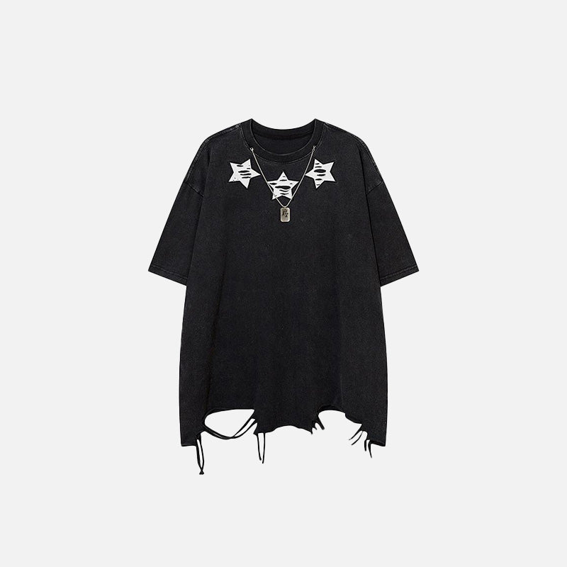 Y2K Ripped Washed T-Shirt with Chain Detail for Trendy Aesthetic Outfits