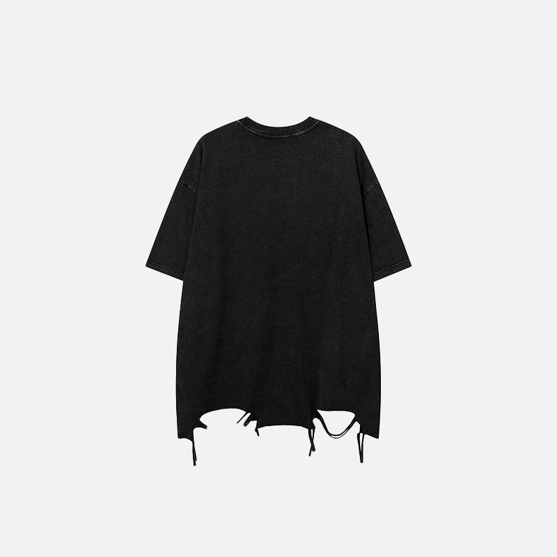 Y2K Ripped Washed T-Shirt with Chain Detail for Trendy Aesthetic Outfits