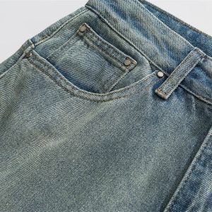 Y2K Rivet Pocket Jeans: Trendy Grunge Style with Vintage Aesthetic Appeal