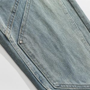 Y2K Rivet Pocket Jeans: Trendy Grunge Style with Vintage Aesthetic Appeal