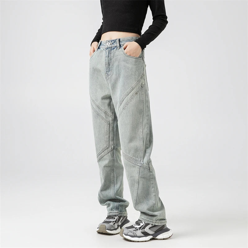 Y2K Rivet Pocket Jeans: Trendy Grunge Style with Vintage Aesthetic Appeal