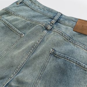 Y2K Rivet Pocket Jeans: Trendy Grunge Style with Vintage Aesthetic Appeal