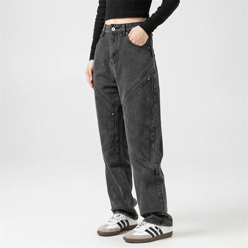 Y2K Rivet Pocket Jeans: Trendy Grunge Style with Vintage Aesthetic Appeal