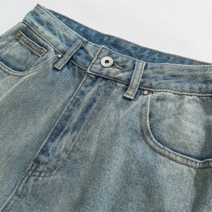 Y2K Rivet Pocket Jeans: Trendy Grunge Style with Vintage Aesthetic Appeal