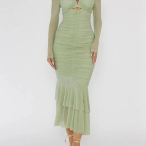 Y2K Ruched Bodycon Midi Dress - Chic Coquette Aesthetic for Effortless Style