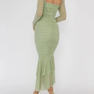 Y2K Ruched Bodycon Midi Dress - Chic Coquette Aesthetic for Effortless Style