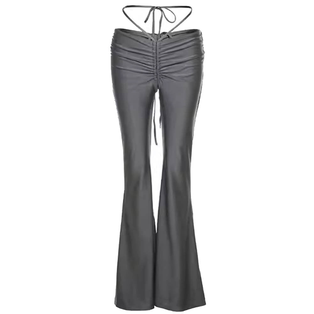 Y2K Ruched Flare Pants with Drawstring - Trendy Y2K Fashion for Aesthetic Outfits