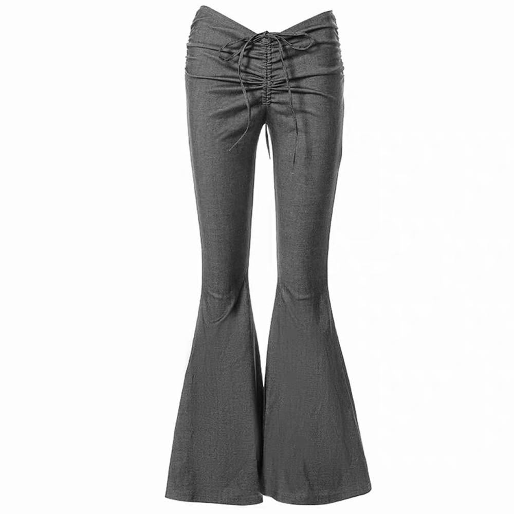 Y2K Ruched Flare Pants with Drawstring - Trendy Y2K Fashion for Aesthetic Outfits