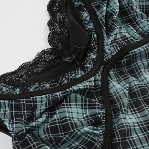 Y2K Ruffled-Trim Plaid Mesh Tank Top - Trendy See-Through Aesthetic for Stylish Outfits