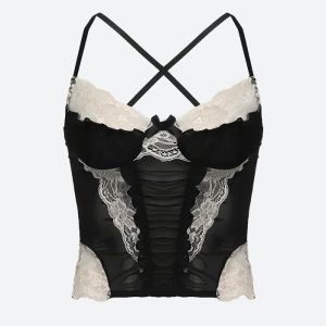 Y2K Sheer Lace Cropped Top for Coquette Aesthetic and Grunge Style Outfits