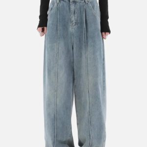 Y2K Skater Pleated Baggy Jeans for a Trendy Grunge Aesthetic Look