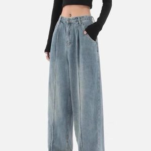 Y2K Skater Pleated Baggy Jeans for a Trendy Grunge Aesthetic Look