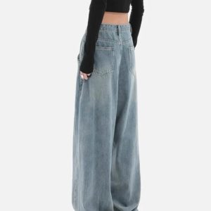 Y2K Skater Pleated Baggy Jeans for a Trendy Grunge Aesthetic Look