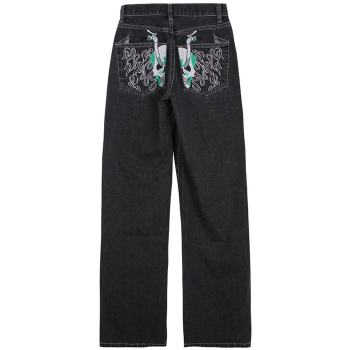 Y2K Skeleton Embroidery Jeans: Trendy Grunge Style for Aesthetic Outfits