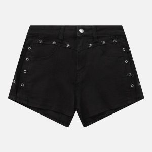 Y2K Skeleton Rivet Cargo Shorts for Grunge Aesthetic and Coquette Style Outfits