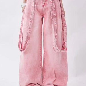 Y2K Soft Girl Double Belted Baggy Jeans for Trendy Coquette and Grunge Aesthetic Outfits