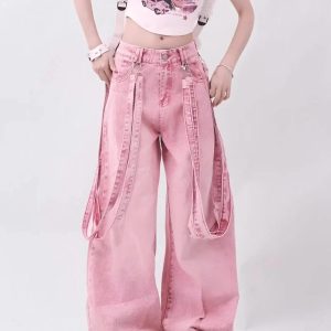 Y2K Soft Girl Double Belted Baggy Jeans for Trendy Coquette and Grunge Aesthetic Outfits