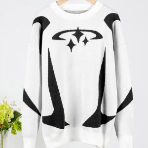 Y2K Star Aesthetic Knitted Sweater for Trendy Grunge and Coquette Styles