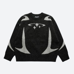 Y2K Star Aesthetic Knitted Sweater for Trendy Grunge and Coquette Styles