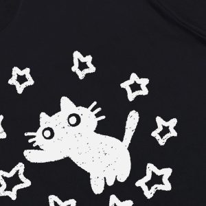 Y2K Star Cat Print Tee - Cute Aesthetic Top for Coquette and Grunge Styles