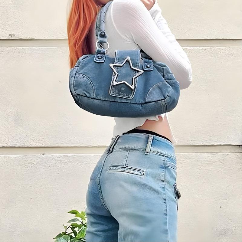 Y2K Star Denim Bag: Trendy Y2K Aesthetic Accessory for Stylish Outfits and Everyday Use