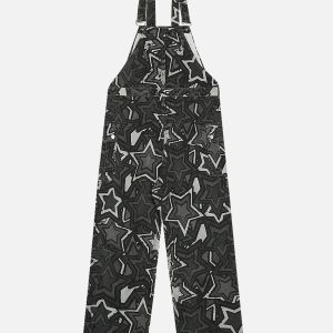 Y2K Star Full Print Overalls - Trendy Aesthetic Outfit for Grunge and Coquette Styles