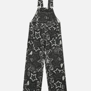 Y2K Star Full Print Overalls - Trendy Aesthetic Outfit for Grunge and Coquette Styles