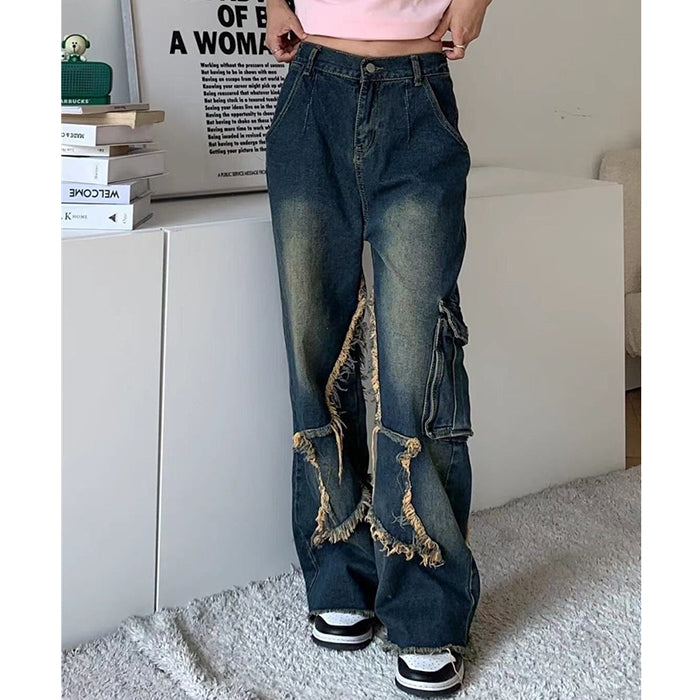 Y2K Star Girl Cargo Jeans - Trendy Grunge Aesthetic with Cute Pastel Vibes