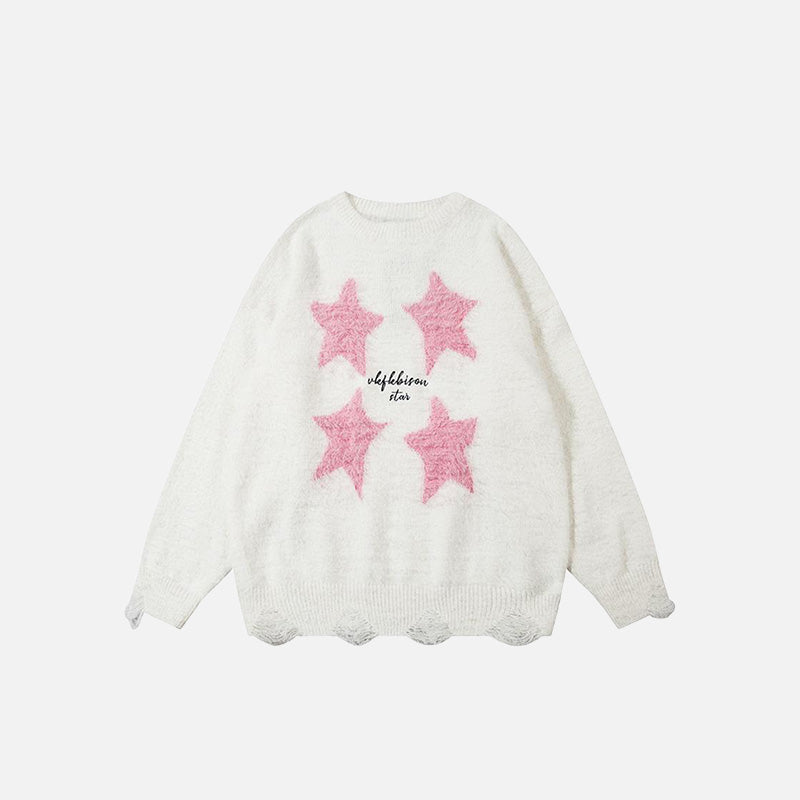 Y2K Star Graphic Oversized Sweater - Comfy Aesthetic Top for Grunge and Coquette Styles