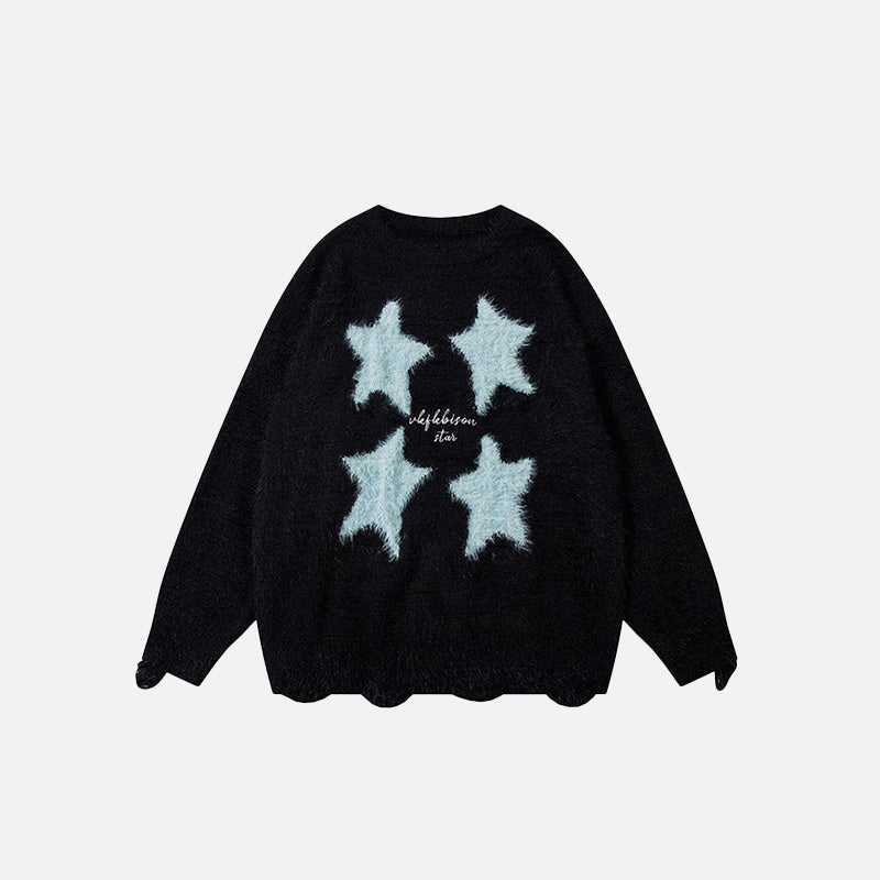 Y2K Star Graphic Oversized Sweater - Comfy Aesthetic Top for Grunge and Coquette Styles