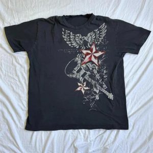 Y2K Star Graphic Print Oversized Tee - Trendy Short Sleeve Top for Aesthetic Outfits