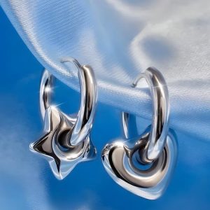 Y2K Star Heart Hoop Earrings - Cute Coquette Aesthetic Jewelry for Trendy Outfits