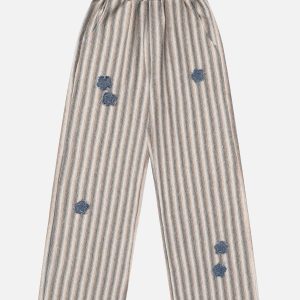 Y2K Star Pants with Stripe Applique Embroidery for Trendy Aesthetic Outfits