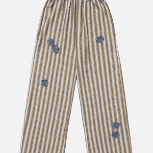 Y2K Star Pants with Stripe Applique Embroidery for Trendy Aesthetic Outfits