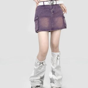 Y2K Star Patch Belted Leg Warmers for Trendy Coquette and Grunge Aesthetic Outfits